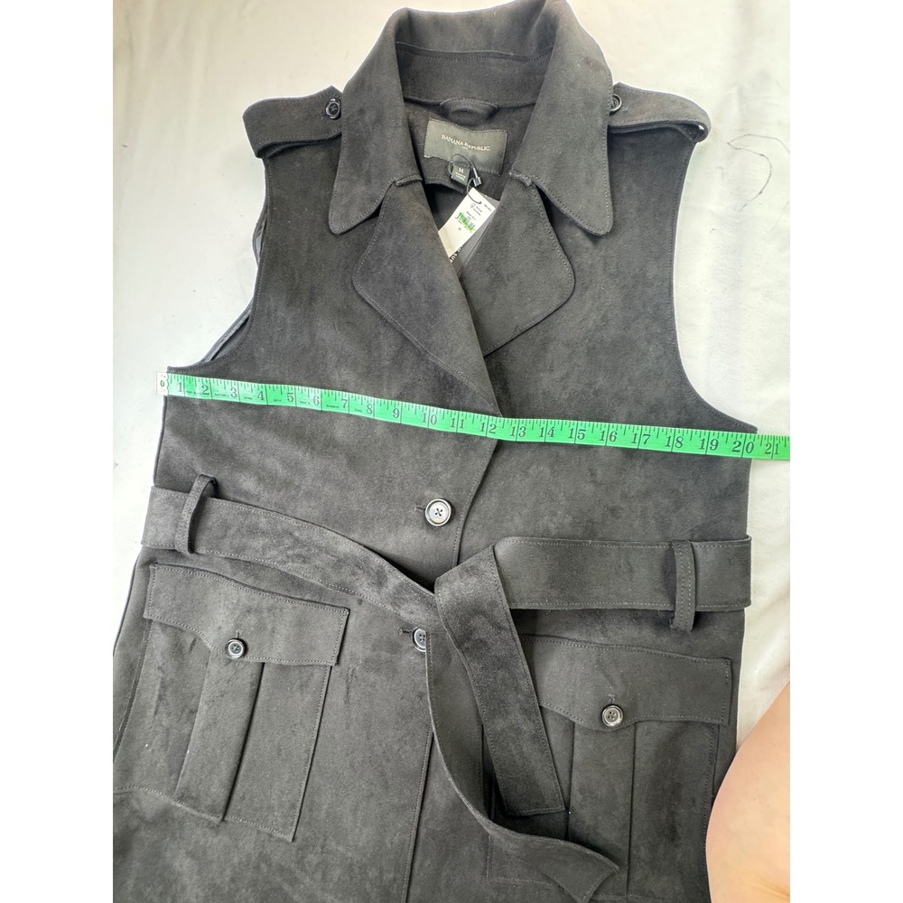 Banana Republic Vegan Suede Trench Vest Black Belted Sleeveless Coat M Western - Picture 4 of 16